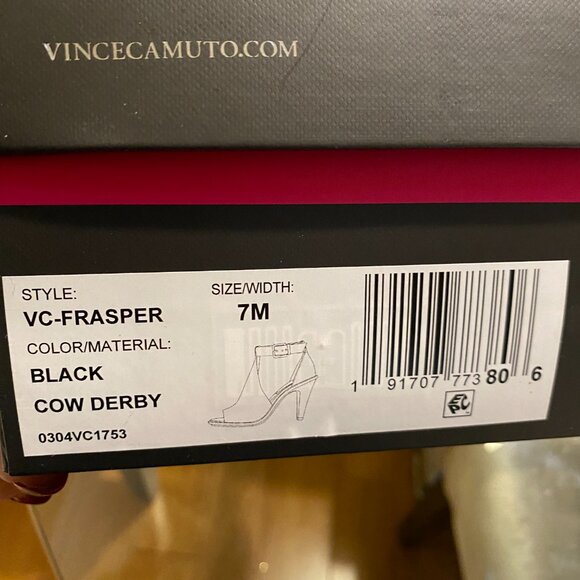 Vince Camuto VC-Frapser Black Leather Peep Toe Heeled Booties – Size 7M - Picture 6 of 7